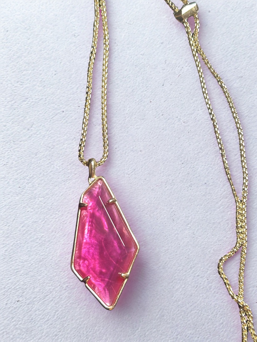 Kendra Scott Adjustable Long Pink Statement Necklace – Gold Tone, Faceted Stone